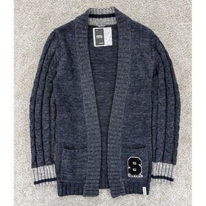 Renu Bruzer Chenille Logo Penn State Open Cardigan Womens Small Blue Cotton Knit